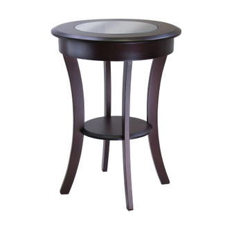 Cassie Round Accent Table With Glass - Cappuccino "40019"