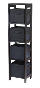 Capri 4-Section N Storage Shelf W/ 4 Foldable Black Fabric Baskets "92241"