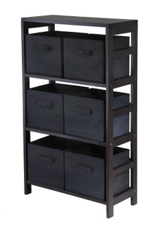 Capri 3-Section M Storage Shelf W/ 6 Foldable Black Fabric Baskets "92251"