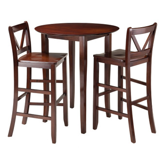 Fiona 3-Piece High Round Table W/ 2 Bar V-Back Stool "94385"