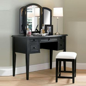 3-Piece Vanity, Mirror And Bench Set - Antique Black "502-290"