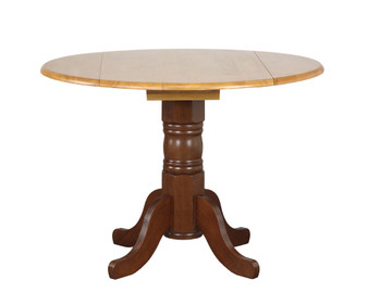 Round Drop Leaf Dining Table In Nutmeg With Light Oak Finish Top "DLU-TPD4242-NLO"