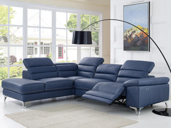Johnson Sectional, Chaise On Left When Facing, Navy Blue Top Grain Italian Leather "SL1349L-NVY"