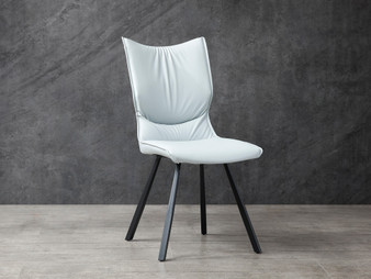 Silvia Dining Chair, Light Gray Faux Leather, Matte Black Powder Coated Metal Legs "DC1635P-LGRY"