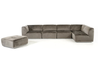 Divani Casa Hawthorn Modern Grey Fabric Sectional Sofa And Ottoman VGKK2388-RAF-C-649