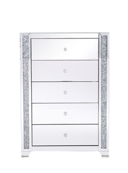 34 In. Silver Crystal Mirrored Five Drawer Cabinet "MF92054"