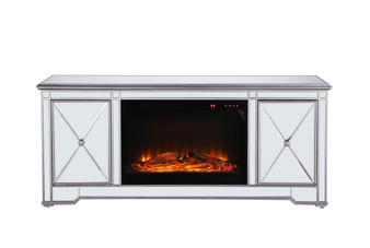 60 In. Mirrored Tv Stand With Wood Fireplace Insert In Antique Silver "MF601S-F1"