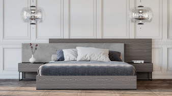 Nova Domus Enzo Italian Modern Grey Oak & Fabric Bed W/ Nightstands VGACeNZO-BeD