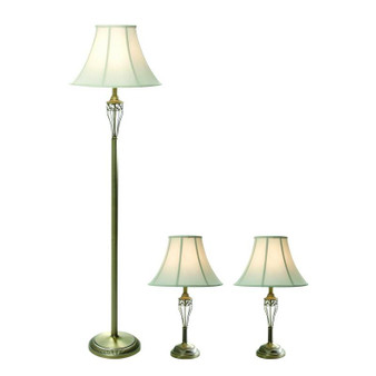 Antique Brass Lamp Set-3 Pack (2 Table Lamps, 1 Floor Lamp) "LC1001-ABS"