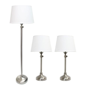 Nickel Lamp Set-3 Pack (2 Table Lamps, 1 Floor Lamp) - "LC1017-BSN"