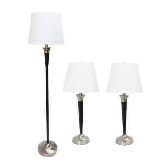 Malbec Black/Nickel Lamp Set-3 (2 Table Lamps+1 Floor Lamp) "LC1018-MBC"