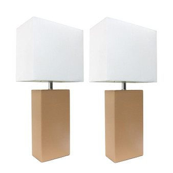2 Pack Modern Leather Table Lamps W/Beige/White Shade - "LC2000-BGE-2PK"