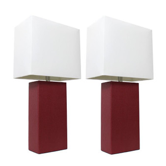 2 Pack Modern Leather Table Lamps W/White Shades, Red - "LC2000-RED-2PK"