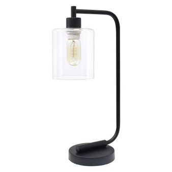Bronson Black Iron Lantern Desk Lamp W/Glass Shade - "LD1036-BLK"