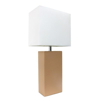 Modern Leather Table Lamp With White Fabric Shade, Beige - "LT1025-BGE"