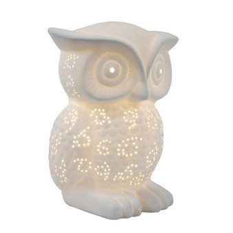 Porcelain Wise Owl Shaped Animal Light Table Lamp - "LT3027-WHT"