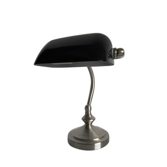 Traditional Mini Banker'S Lamp With Glass Shade - "LT3057-BLK"
