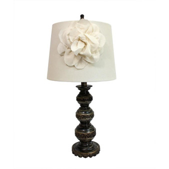 Aged Bronze Stacked Ball Lamp W/Couture Linen Flower Shade "LT3097-WHT"