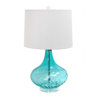 Glass Table Lamp With Fabric Shade, Light Blue - "LT3214-BLU"