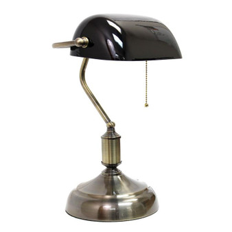 Executive Banker'S Desk Lamp With Glass Shade, Black - "LT3216-BLK"