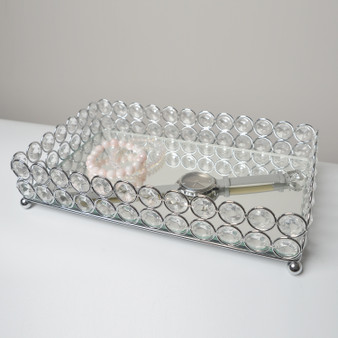 Elegant Designs Elipse Crystal Decorative Mirrored Jewelry Or Makeup Vanity Organizer Tray, Chrome "HG1010-CHR"