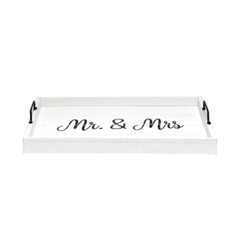 Elegant Designs Decorative Wood Serving Tray W/ Handles, 15.50" X 12", "Mr. & Mrs." "HG2000-WMM"