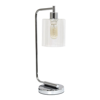 Simple Designs Bronson Antique Style Industrial Iron Lantern Desk Lamp With Glass Shade, Chrome "LD1036-CHR"