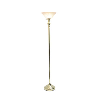 Elegant Designs 1 Light Torchiere Floor Lamp With Marbleized White Glass Shade, Gold "LF2001-GLD"