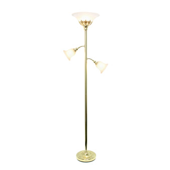 Elegant Designs 3 Light Floor Lamp With Scalloped Glass Shades, Gold "LF2002-GLD"