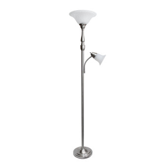 Elegant Designs 2 Light Mother Daughter Floor Lamp With White Marble Glass, Brushed Nickel "LF2003-BSN"