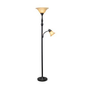 Elegant Designs 2 Light Mother Daughter Floor Lamp With Amber Marble Glass Shades, Restoration Bronze And Amber "LF2003-RBA"