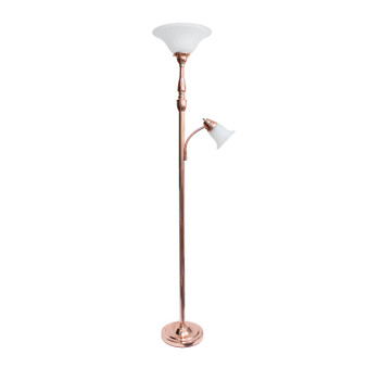 Elegant Designs 2 Light Mother Daughter Floor Lamp With White Marble Glass, Rose Gold "LF2003-RGD"