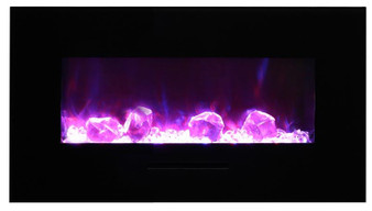 34" Flush Mount Fireplace With Black Glass Surround And Log Set "WM-FM-34-4423-BG"