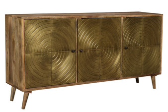 Bengal Manor Natural Mango Wood 3 Metal Circle Antique Brass Door Sideboard "CVFNR714"