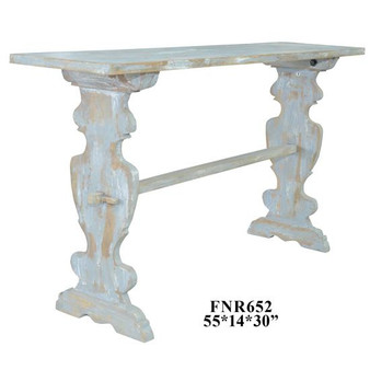 Bengal Manor Mango Wood Carved Leg Console Table Heavily Distressed Grey Finish "CVFNR652"