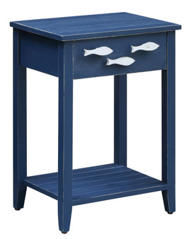 Nautical Navy 1 Drawer Accent Table With Fish Hardware "CVFZR3562"