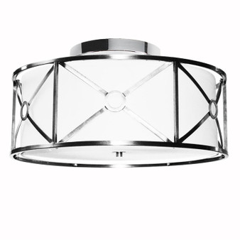 4 Light Steel & Fabric Flush Mount Fixture, Polished Chrome Finish, White Shade "CRU-204SF-PC"