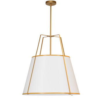 3 Light Trapezoid Pendant Gold Frame And White Shade W/790 Diffuser "TRA-3P-GLD-WH"