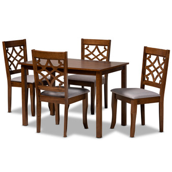 Celina Modern And Contemporary Grey Fabric Upholstered And Walnut Brown Finished Wood 5-Piece Dining Set Celina-Grey/Walnut-5PC Dining Set By Baxton Studio