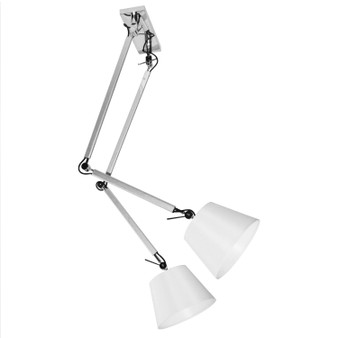 2 Light Adjustable Arm Fixture, Silver Finish With White Shade "232P-SV"