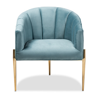 Clarisse Glam And Luxe Light Blue Velvet Fabric Upholstered Gold Finished Accent Chair TSF-DC6623-Light Blue/Gold-CC By Baxton Studio