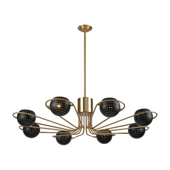 Scarab 8-Light Chandelier In New Aged Brass With Semi-Gloss Black Shades "D3875"