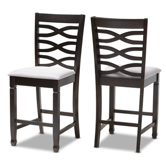 Lanier Modern And Contemporary Gray Fabric Upholstered Espresso Brown Finished Wood Counter Height Pub Chair Set Of 2 RH318P-Grey/Dark Brown-PC By Baxton Studio