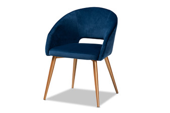 Vianne Glam and Luxe Navy Blue Velvet Fabric Upholstered Gold Finished Metal Dining Chair T-6021-Navy Blue Velvet/Gold-DC By Baxton Studio