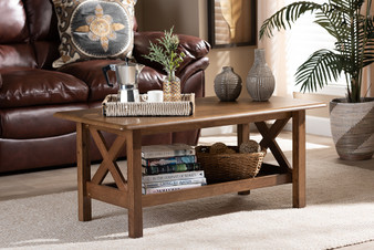 Reese Traditional Transitional Walnut Brown Finished Rectangular Wood Coffee Table SW5208-Walnut-M17-CT By Baxton Studio