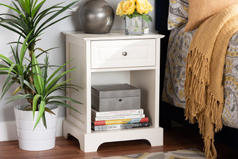 Chase Modern Transitional White Finished 1-Drawer Wood Nightstand SR161050-White-NS By Baxton Studio