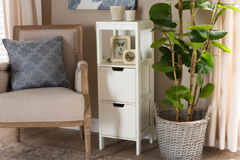 Reuben Cottage and Farmhouse White Finished 2-Drawer Wood Storage Cabinet SR1801195-White-Cabinet By Baxton Studio