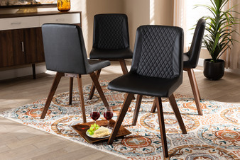 Pernille Modern Transitional Black Faux Leather Upholstered Walnut Finished 4-Piece Wood Dining Chair Set Set LW1902G-Black/Walnut-DC By Baxton Studio