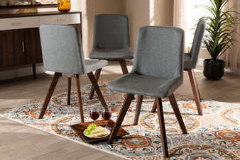 Pernille Modern Transitional Grey Fabric Upholstered Walnut Finished 4-Piece Wood Dining Chair Set Set LW1902-Grey/Walnut-DC By Baxton Studio