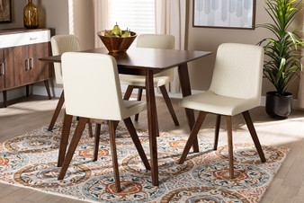 Pernille Modern Transitional Cream Faux Leather Upholstered Walnut Finished Wood 5-Piece Dining Set LW1902G/LWM90908HL32-Cream/Walnut-5PC Dining Set By Baxton Studio